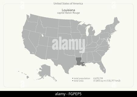 États-unis d'Amérique site isolé et Louisiana State territoire. vector USA politique plan géographique Modèle de page. Illustration de Vecteur