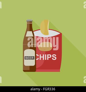 La bière et les chips d'icônes. Illustration de Vecteur