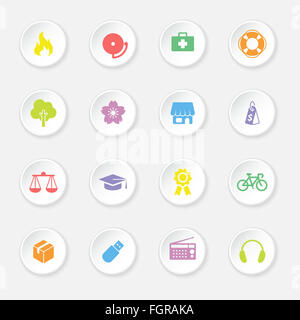 [JPEG] colorful web icon set sur 6 bouton rond blanc avec ombre douce Banque D'Images