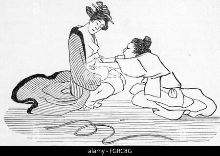 Médecine, naissance / gynécologie, femme enceinte japonaise se massant, après la coupe de bois japonais, gravure de bois, vers 1900, droits supplémentaires-Clearences-non disponible Banque D'Images