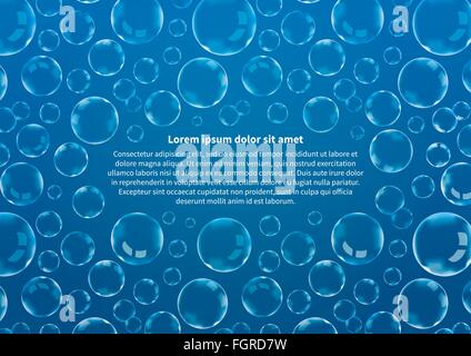 Beaucoup de bulles de savon sur bleu avec texte, format A4 abstract background Illustration de Vecteur