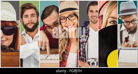 Image composite de portrait d'une belle femme tenant un vinyl Banque D'Images