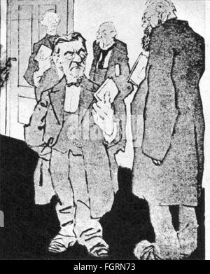 Pédagogie, caricature, 'Die alte Schule' (la vieille école), dessin d'Eduard Thöny (1866 - 1950), sur: 'Simpicissimus', 18e volume, numéro 49, Munich, 2.3.1914, droits additionnels-Clearences-non disponible Banque D'Images