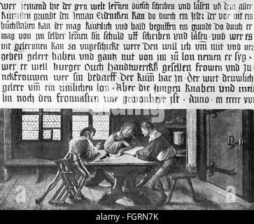 Beaux-arts, Holbein the Smager, Hans (1497 / 1498 - 1543), peinture, 'directives d'un maître d'école: Leçons pour adultes', 1516, tempera sur panneau, 55.5 x 65.5 centimètres, musée d'art, Bâle, droits additionnels-Clearences-non disponible Banque D'Images