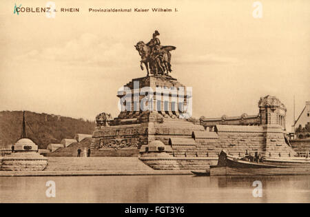 Géographie / Voyage, Allemagne, Koblenz, monuments, Deutsches Eck avec le monument de l'empereur William I, vue, carte postale, éditeur Louis Glaser, vers 1910, droits additionnels-Clearences-non disponible Banque D'Images