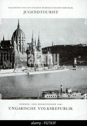 tourisme, brochure de voyage pour les jeunes voyages à la République populaire hongroise, couverture, Jugendtourist - Allemagne Agence de voyage de la République démocratique allemande, 1965, droits supplémentaires-Clearences-non disponible Banque D'Images