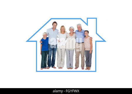 Image composite de Famille se tenant debout sur un fond blanc. Banque D'Images