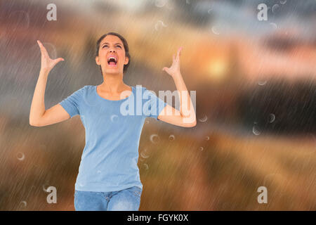 Image composite de l'ennuyé brunette gesturing Banque D'Images