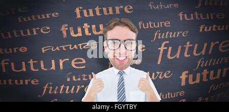 Image composite de geeky businessman with Thumbs up Banque D'Images