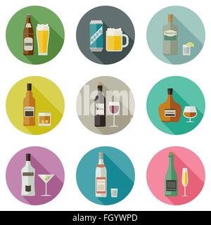 Des boissons alcoolisées et des icônes. Illustration de Vecteur