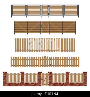 Clôtures et portails en bois. Illustration de Vecteur