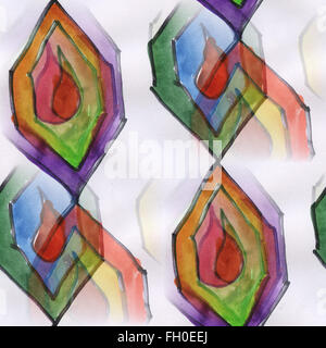 Ornement rouge vert d'art faits à la main à l'aquarelle transparente abstract Banque D'Images