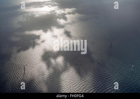 Vue aérienne,wind farm EnBW Baltic 1 parc éolien offshore en mer Baltique au large de la côte du Mecklenburg-Vorpommern, Amérique du nord de Zingst Banque D'Images