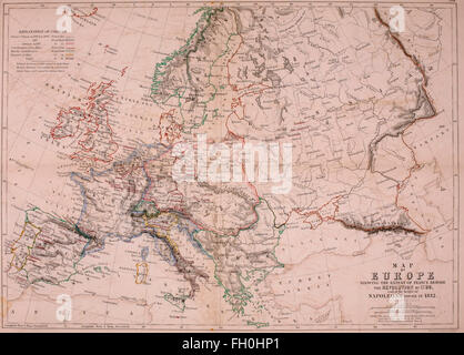 Carte de l'Europe montrant l'étendue de la France avant la révolution de 1789, et à la hauteur de la puissance de Napoléon en 1812 Banque D'Images