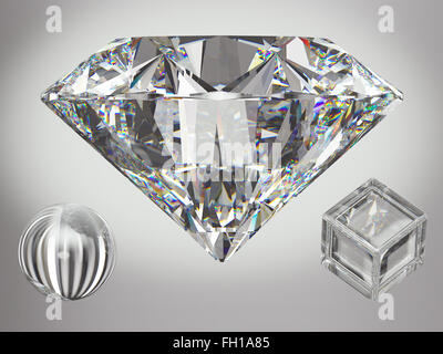 Grand diamond avec sparkles sur fond gris gradient Banque D'Images