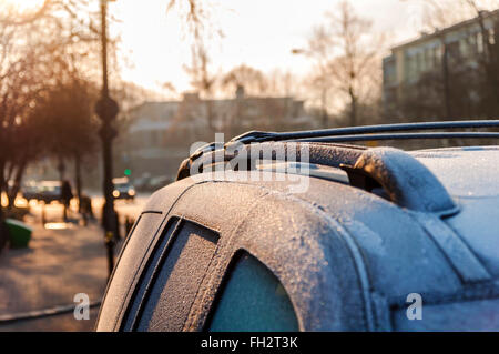 Location couvert de gel au matin très froid Banque D'Images