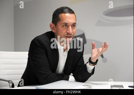 Barcelone, Espagne. Feb 23, 2016. Google Android chef Hiroshi Lockheimer parle au Mobile World Congress à Barcelone, Espagne, 23 février 2016. Photo : ANDREJ SOKOLOW/dpa/Alamy Live News Banque D'Images