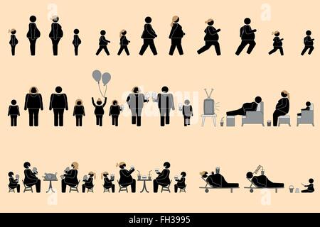 Les personnes obèses et bon appétit les pictogrammes Illustration de Vecteur