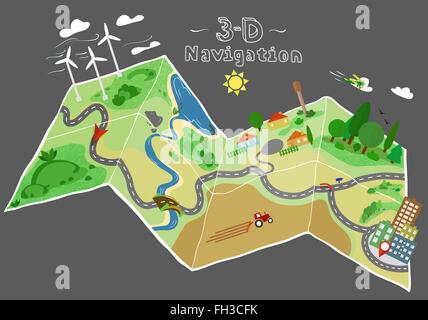 Navigation couleur doodle carte comportant des objets Illustration de Vecteur
