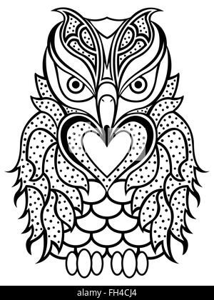 Amusant grand hibou avec long bec contour noir isolé sur le fond blanc, cartoon illustration vectorielle Illustration de Vecteur