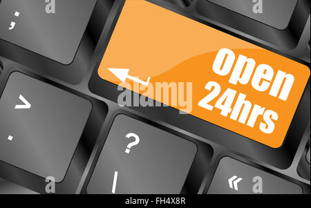 Clavier d'ordinateur avec touches ouvert 24 heures, concept d'entreprise, vector illustration Banque D'Images