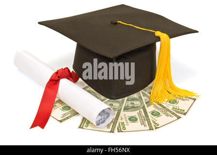 Graduation Hat avec de l'argent Banque D'Images