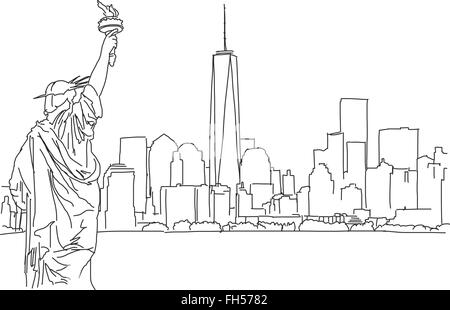 La main libre de croquis de New York. Contour vectoriel Scribble Illustration de Vecteur