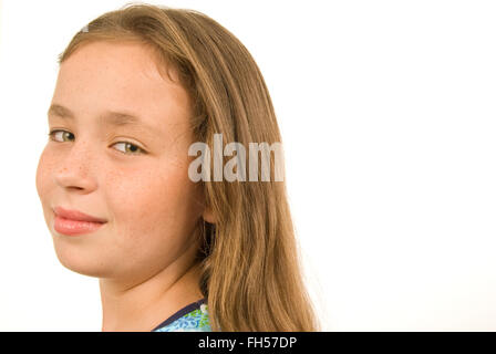 Jolie Nine-Year-old girl looking at Camera Banque D'Images