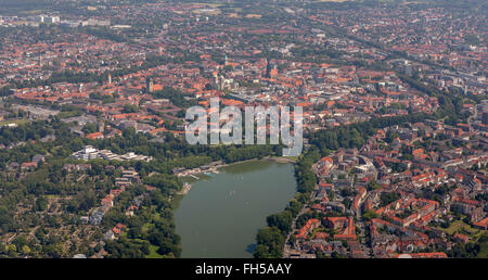 Vue aérienne, l'Aasee, Muenster, Muenster, en Rhénanie du Nord-Westphalie, Allemagne, Europe, vue aérienne, les oiseaux-lunettes de vue, vue aérienne, Banque D'Images