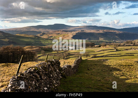 Ingleborough Hill dans le Parc National des Yorkshire Dales, vus de près de pierres Winskill Régler, UK Banque D'Images