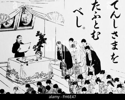 Lecture de respectueux Rescrit impérial sur l'éducation. Au cours de la période Meiji au Japon. Banque D'Images