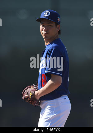 Glendale, Arizona, USA. Feb 22, 2016. Kenta Maeda (MLB) Dodgers : entraînement de printemps des Dodgers de Los Angeles, camp de baseball à Glendale, Arizona, United States . © AFLO/Alamy Live News Banque D'Images