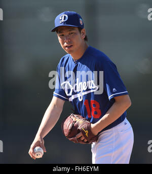 Glendale, Arizona, USA. Feb 22, 2016. Kenta Maeda (MLB) Dodgers : entraînement de printemps des Dodgers de Los Angeles, camp de baseball à Glendale, Arizona, United States . © AFLO/Alamy Live News Banque D'Images