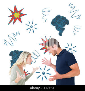 Image composite de angry couple facing off durant les plaidoiries, Banque D'Images