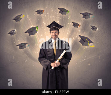 Diplômé d'université avec de nombreux chapeaux de vol Banque D'Images