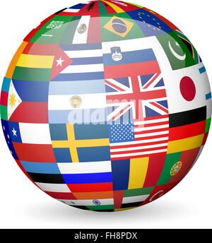 Drapeaux nationaux sphere sur fond blanc. Vector illustration. Illustration de Vecteur