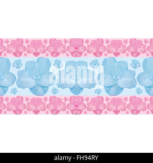 Arrière-plan de blanc avec des fleurs stylisées géométriques motif horizontal stripe pattern design transparente rouge pastel Banque D'Images