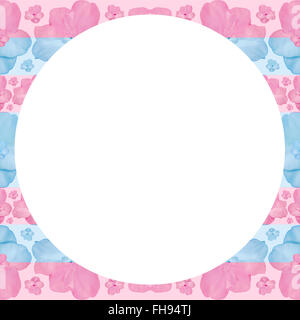 Arrière-plan de cercle blanc avec des fleurs stylisées géométriques transparente motif stripe pattern design dans des tons pastel et rouge Banque D'Images