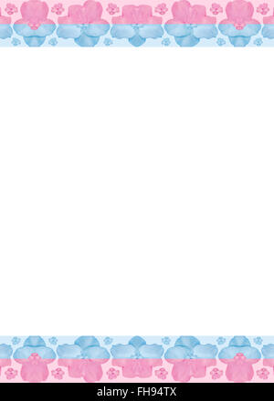 Arrière-plan de blanc avec des fleurs stylisées géométriques transparente motif stripe pattern design en rouge et bleu pastel à Banque D'Images