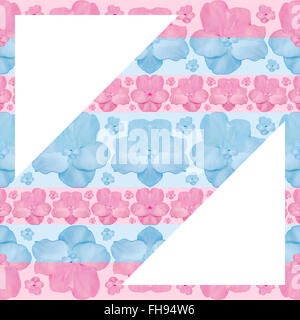 Arrière-plan blanc avec motif fleurs stylisées décoratives diagonale géométrique pattern design en rouge et bleu pastel à Banque D'Images