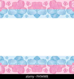 Arrière-plan de blanc avec des fleurs stylisées géométriques transparente motif stripe pattern design en rouge et bleu pastel à Banque D'Images