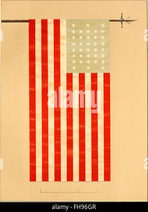 Une œuvre illustrée montrant les drapeaux portés par diverses divisions et brigades pendant la guerre de Sécession, détaillant les insignes militaires et les symboles utilisés pour désigner le quartier général. Banque D'Images