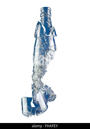 Bouteille de verre brisé dans peices isolated on white Banque D'Images