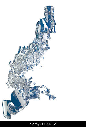 Morceaux de démoli vide bouteille bleue isolated on white Banque D'Images