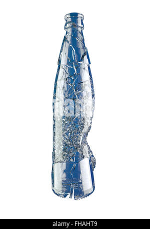 Flacon en verre bleu vide brisée isolated on white Banque D'Images