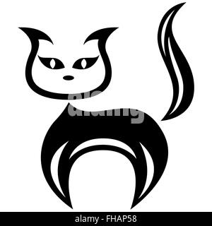 Amusant stylisé chat noir isolé sur le fond blanc, cartoon vector illustration Illustration de Vecteur