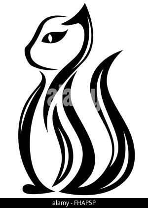 Fanny stylisé chat noir isolé sur le fond blanc, cartoon vector illustration
