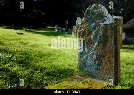 Une vieille pierre tombale dans le cimetière de la cathédrale de Llandaff, Galles du Sud. Banque D'Images