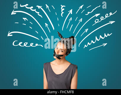 Jeune femme avec la bouche ou collés Banque D'Images