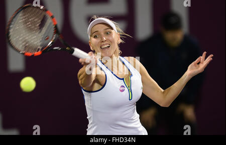 Doha, Qatar. Feb 24, 2016. Elena Vesnina de Russie au cours de la concurrence des célibataires troisième ronde match contre Caroline Wozniacki de Danemark à la WTA Open du Qatar 2016 à Doha, Qatar, le 24 février 2016. Elena Vesnina 2-1. Credit : Nikku/Xinhua/Alamy Live News Banque D'Images